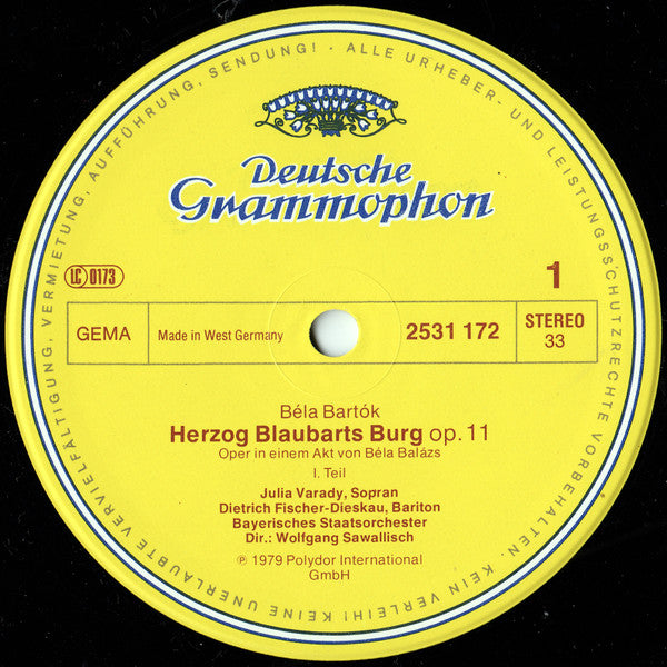 Béla Bartók - Dietrich Fischer-Dieskau • Iulia Várady, Bayerisches Staatsorchester • Wolfgang Sawallisch : Herzog Blaubarts Burg = Duke Bluebeard's Castle (LP, Album)
