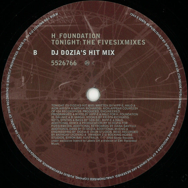 H-Foundation : Tonight: The FiveSixMixes (12")