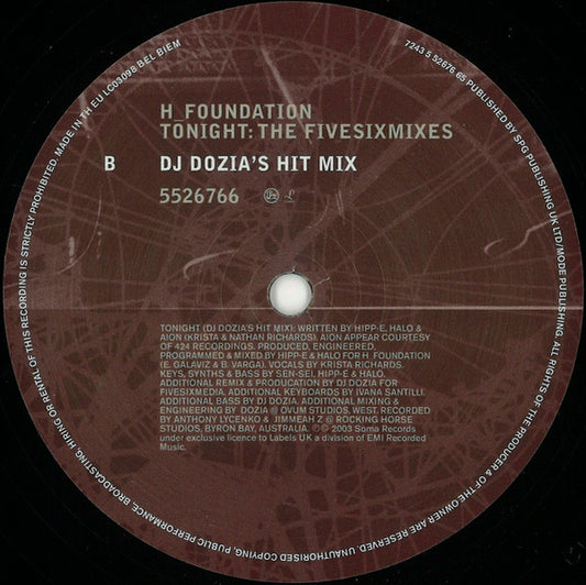 H-Foundation - Tonight: The FiveSixMixes vinyl record, 12" (Near Mint (NM or M-)) | Lulo Records