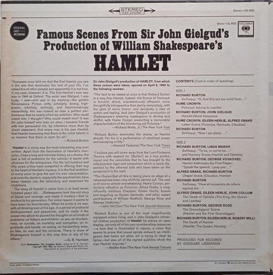 Richard Burton (2), "Hamlet" Original Broadway Cast : Famous Scenes From Sir John Gielgud's Production Of William Shakespeare's Hamlet (LP, Album, RP)