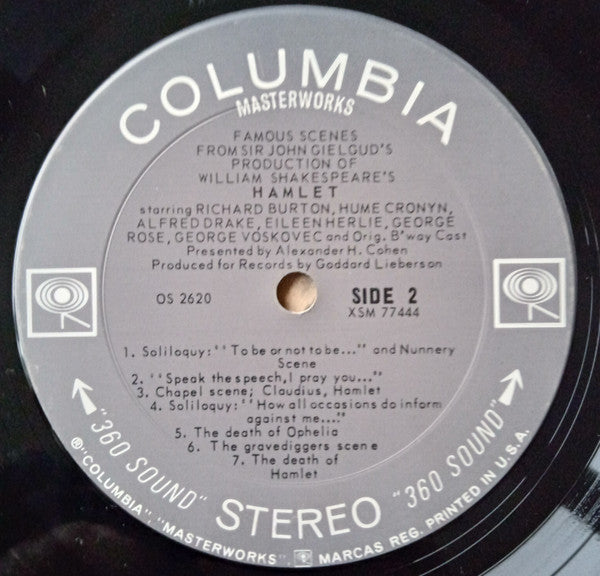 Richard Burton (2), "Hamlet" Original Broadway Cast : Famous Scenes From Sir John Gielgud's Production Of William Shakespeare's Hamlet (LP, Album, RP)