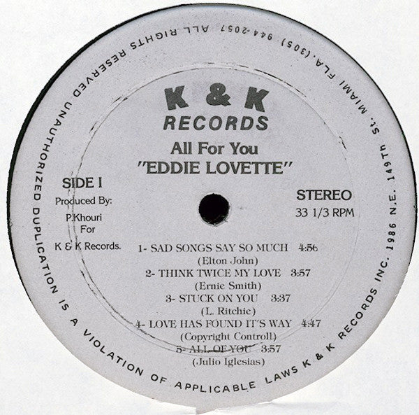 Eddie Lovette : All For You (LP, Album)