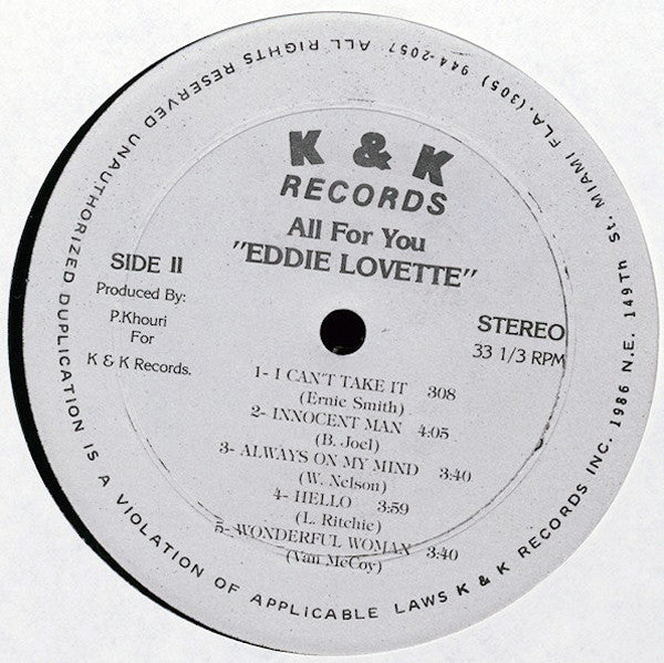 Eddie Lovette : All For You (LP, Album)