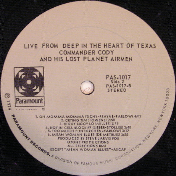 Commander Cody And His Lost Planet Airmen : Live From Deep In The Heart Of Texas (LP, Album)