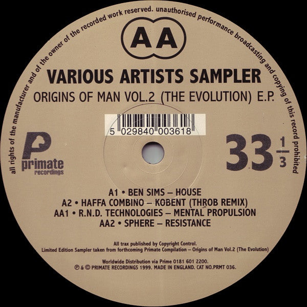 Various : Origins Of Man Vol. 2 (The Evolution) E.P. (12", EP, Ltd, Smplr)