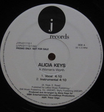 Alicia Keys - A Woman's Worth vinyl record, Promo (Mint (M)) | Lulo Records