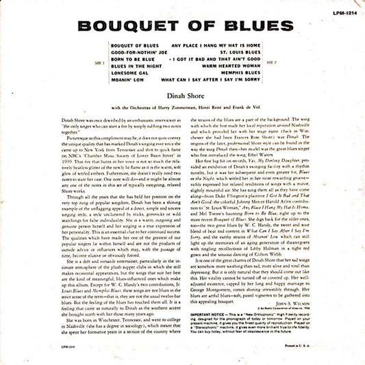 Dinah Shore : Bouquet Of Blues (LP, Album)