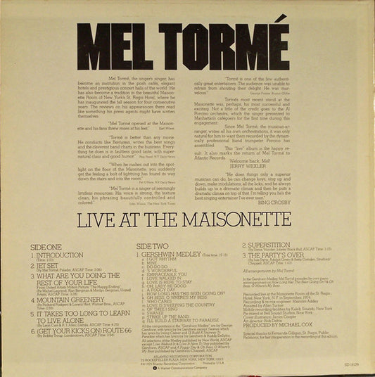 Mel Tormé Featuring Al Porcino Big Band - Live At The Maisonette vinyl record, LP (Mint (M)) | Lulo Records