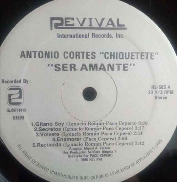Chiquetete : Ser Amante (LP, Album)
