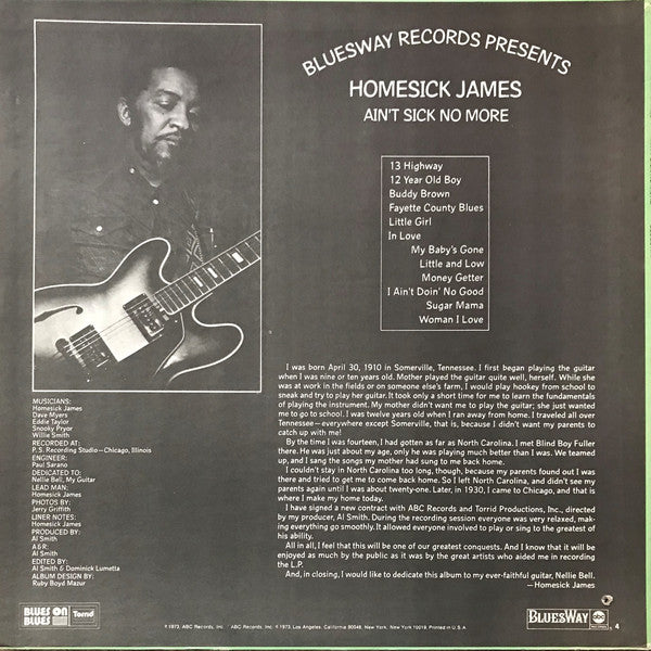 Homesick James : Homesick James, Ain't Sick No More (LP, Album)