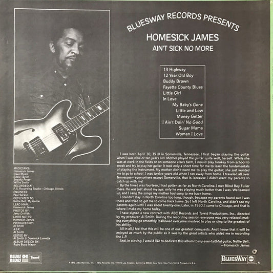 Homesick James - Homesick James, Ain't Sick No More vinyl record, LP (Near Mint (NM or M-)) | Lulo Records