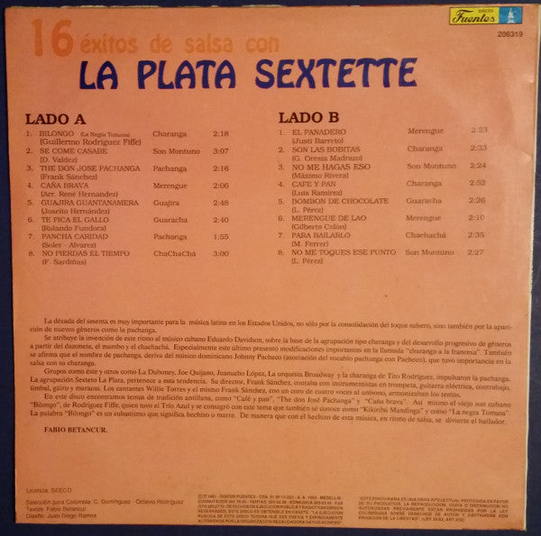 La Plata Sextette : 16 Exitos De Salsa Con La Plata Sextette (LP)