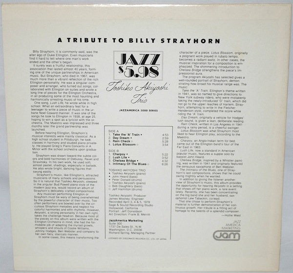 Toshiko Akiyoshi Trio : A Tribute To Billy Strayhorn (LP, Album, RE)