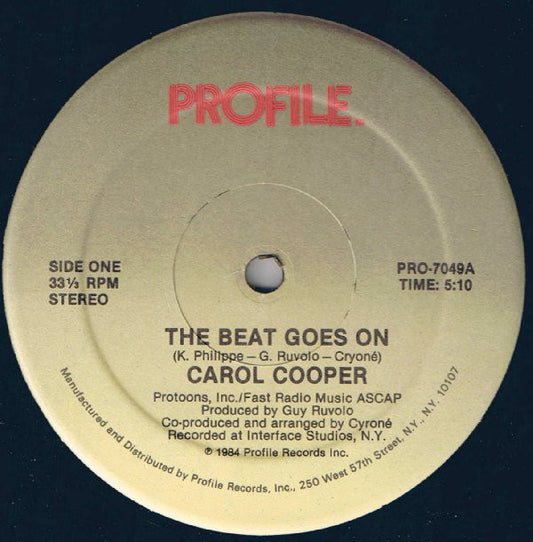 Carol Cooper - The Beat Goes On vinyl record, 12" (Near Mint (NM or M-)) | Lulo Records