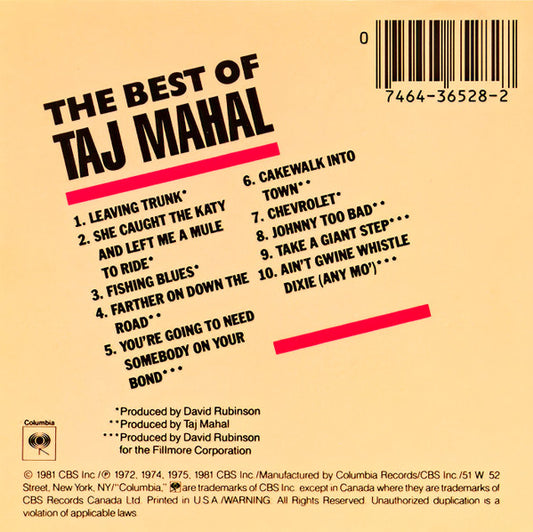 Taj Mahal - The Best Of Taj Mahal Volume I vinyl record, CD (Mint (M)) | Lulo Records