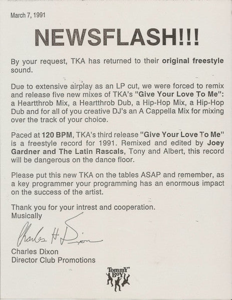 TKA : Give Your Love To Me (12", Promo)