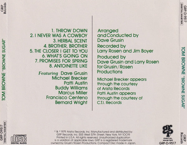 Tom Browne : Browne Sugar (CD, Album, RE, RM)