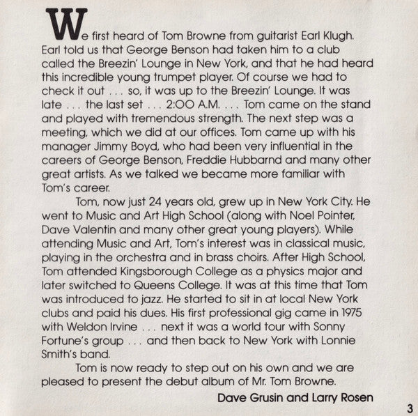 Tom Browne : Browne Sugar (CD, Album, RE, RM)