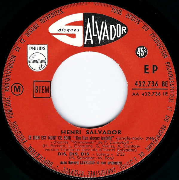 Henri Salvador : Le Lion Est Mort Ce Soir / Twist S.N.C.F. (7", EP, RE)