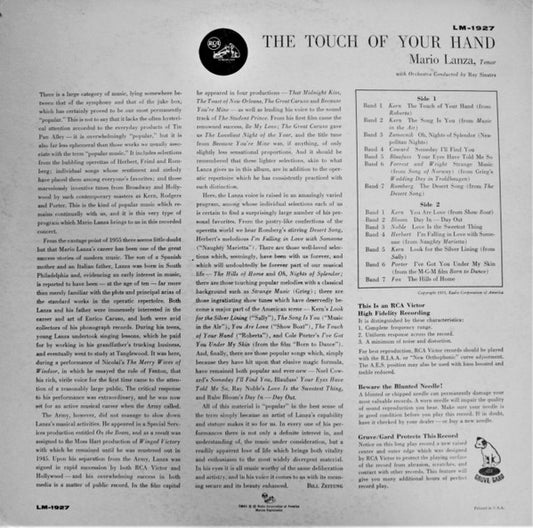 Mario Lanza - The Touch Of Your Hand vinyl record, LP (Mint (M)) | Lulo Records