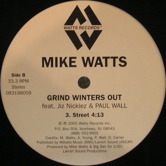 Mike Watts feat. Jiz Nicklez & Paul Wall - Grind Winters Out vinyl record, 12" (Mint (M)) | Lulo Records