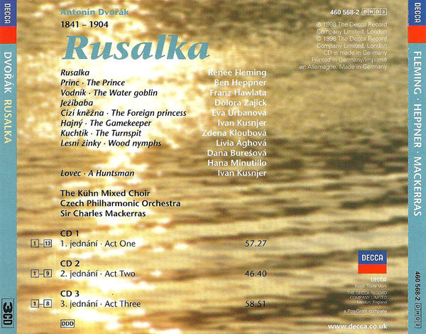 Antonín Dvořák, Renée Fleming, Ben Heppner, Dolora Zajick, Franz Hawlata, Eva Urbanová, The Czech Philharmonic Orchestra, Sir Charles Mackerras : Rusalka (3xCD + Box, Album, Sli)