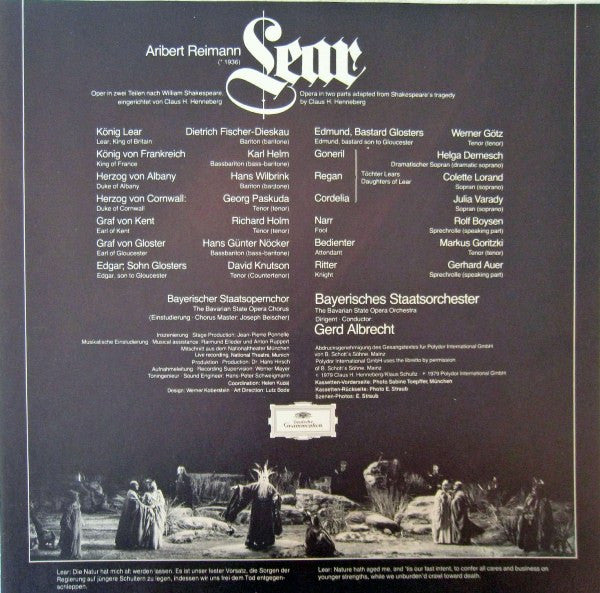 Aribert Reimann - Dietrich Fischer-Dieskau, Helga Dernesch, Colette Lorand, Iulia Várady, Rolf Boysen, Chor Der Bayerischen Staatsoper, Bayerisches Staatsorchester, Gerd Albrecht : Lear (3xLP + Box)