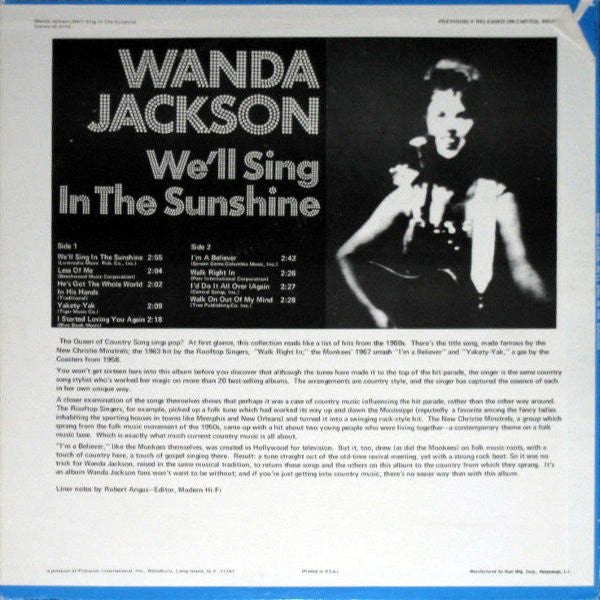 Wanda Jackson : We'll Sing In The Sunshine (LP, Comp, RE)
