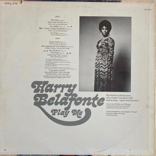 Harry Belafonte - Play Me vinyl record, LP (Mint (M)) | Lulo Records