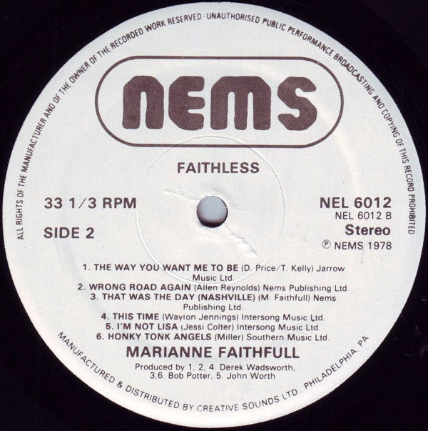 Marianne Faithfull : Faithless (LP, Album)