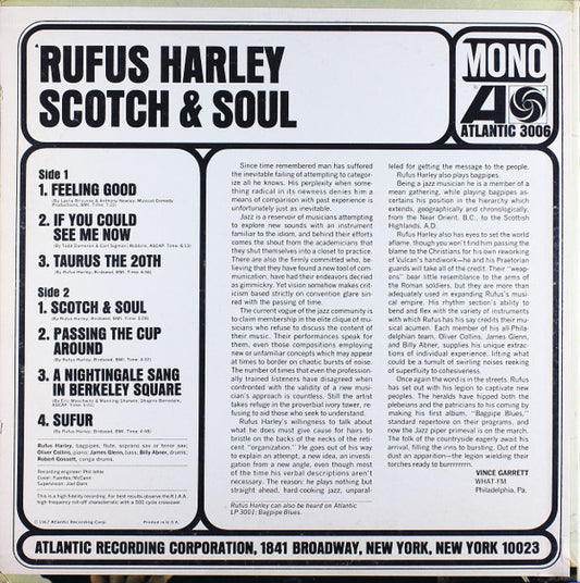 Rufus Harley - Scotch & Soul vinyl record, LP (Near Mint (NM or M-)) | Lulo Records