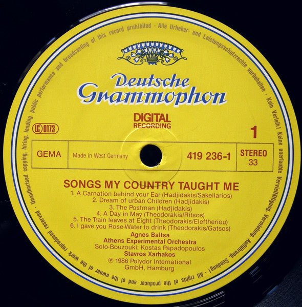 Agnes Baltsa : Songs My Country Taught Me = Lieder Meiner Heimat = Chansons Mon Pays Natal (LP, Album)