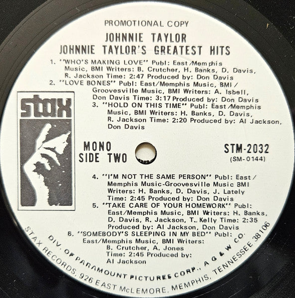 Johnnie Taylor : Johnnie Taylor's Greatest Hits (LP, Comp, Mono, Promo)