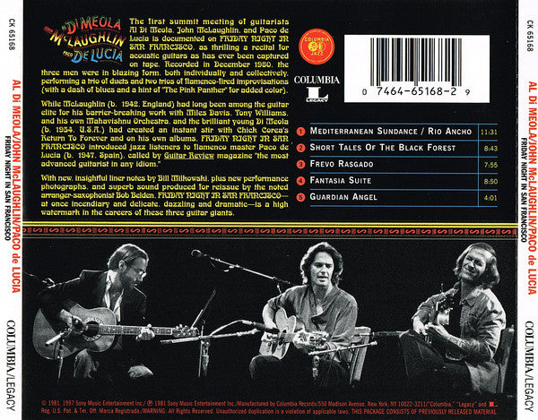 Al Di Meola / John McLaughlin / Paco de Lucía : Friday Night In San Francisco (HDCD, Album, RE, RM, Son)