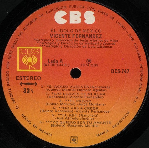 Vicente Fernandez : El Idolo De México (LP, Album, RE, RP, Gat)