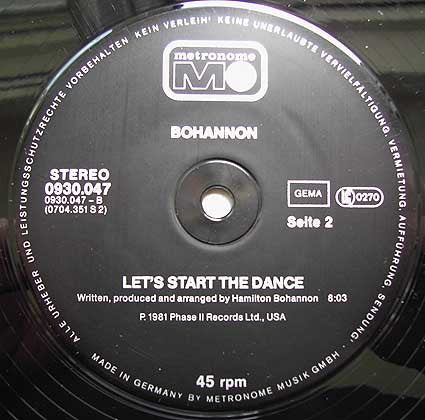 Hamilton Bohannon : Let's Start To Dance Again (Special Long Version) (12", Single)