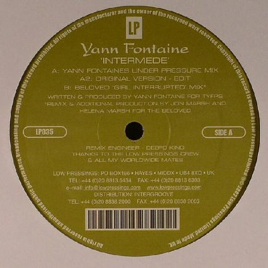 Yann Fontaine - Intermede vinyl record, 12" (Very Good (VG)) | Lulo Records