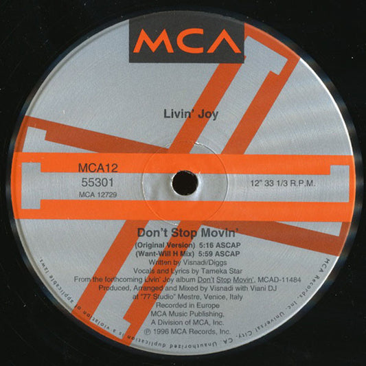 Livin' Joy - Don't Stop Movin' vinyl record, 12" (Near Mint (NM or M-)) | Lulo Records