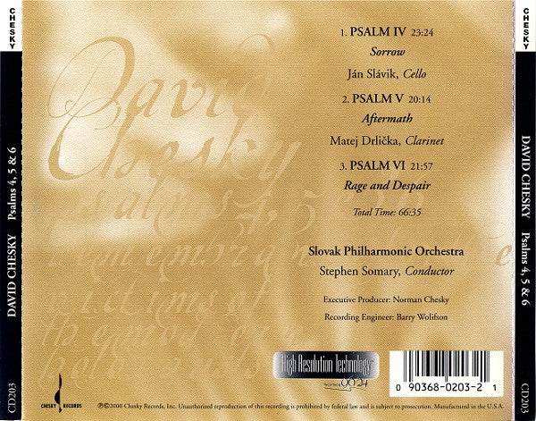 David Chesky / Slovak Philharmonic Orchestra, Stephen Somary : Psalms 4, 5 & 6 (CD, Album)