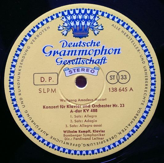 Wolfgang Amadeus Mozart - Wilhelm Kempff, Bamberger Symphoniker, Ferdinand Leitner - Klavierkonzerte A-Dur KV 488 Und C-Moll KV 491 vinyl record, LP (Near Mint (NM or M-)) | Lulo Records