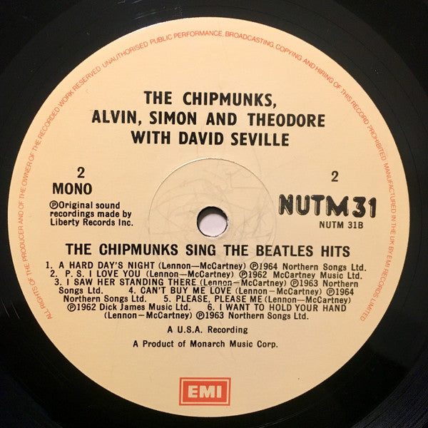 The Chipmunks, Alvin, Simon And Theodore With David Seville : The Chipmunks Sing The Beatles Hits (LP, Mono, RE)