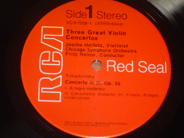 Jascha Heifetz, Pyotr Ilyich Tchaikovsky • Johannes Brahms, Felix Mendelssohn-Bartholdy : Three Great Violin Concertos (2xLP, Comp, Gat)