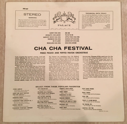 Perez Prado And His Orchestra / Pepito Pavon Orchestra - Cha-Cha Festival vinyl record, LP (Near Mint (NM or M-)) | Lulo Records