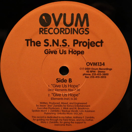 SNS Project - Give Us Hope vinyl record, 12" (Near Mint (NM or M-)) | Lulo Records