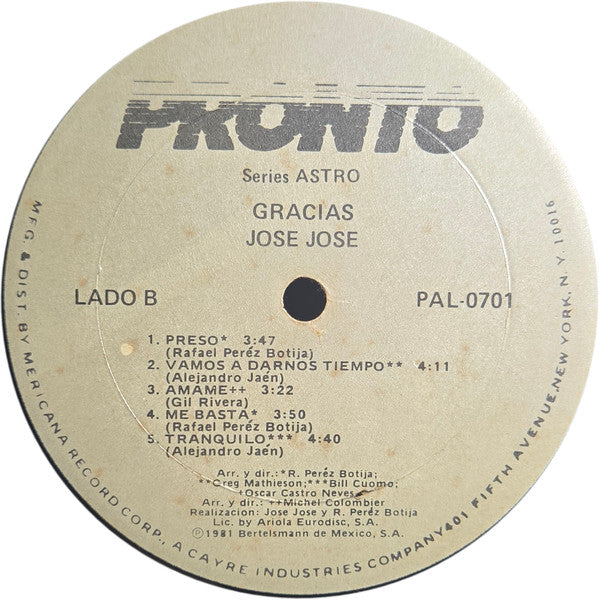 José José : Gracias (LP, Album)