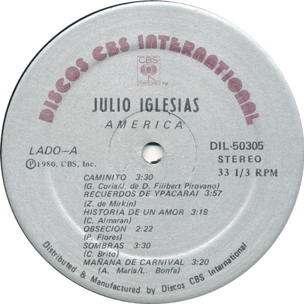 Julio Iglesias : America (LP, Album, RE)
