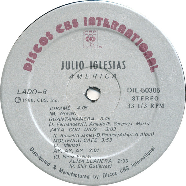 Julio Iglesias : America (LP, Album, RE)
