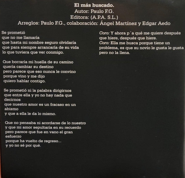 Paulo F.G.* : Te Deseo Suerte (CD, Album)