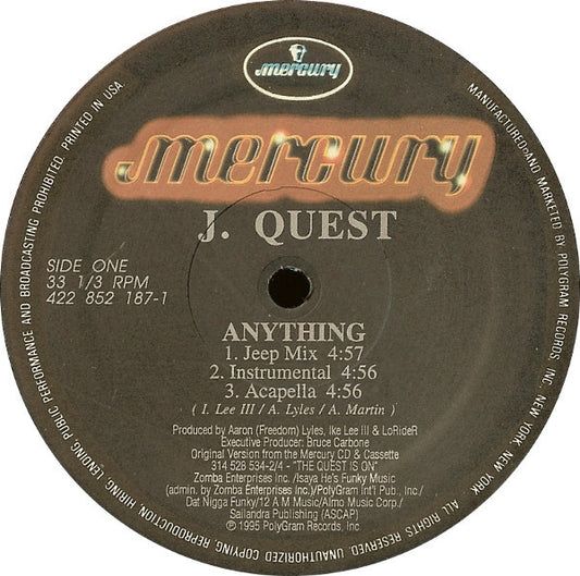 J Quest - Anything vinyl record, 12" (Near Mint (NM or M-)) | Lulo Records