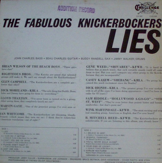 The Fabulous Knickerbockers* : Lies (LP, Album, Mono, Promo)